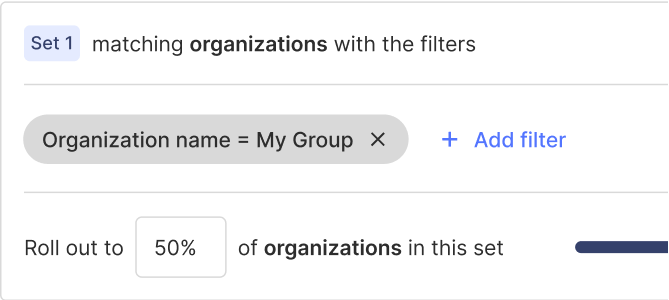 A filter for rolling out a feature flag to 50% of organizations in a cohort